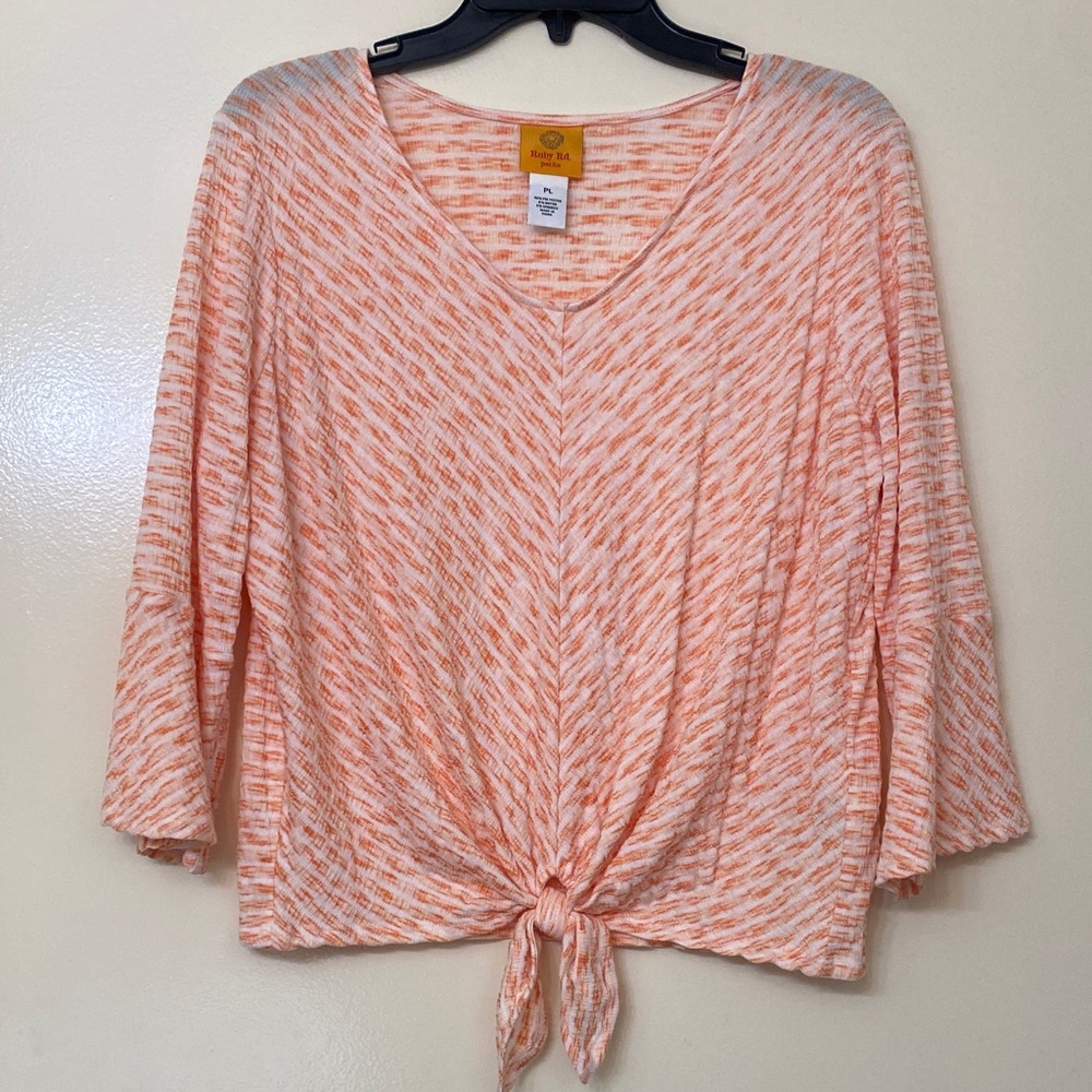 Ruby Rd Petite Peach Striped tie dye Tie-Front Blouse